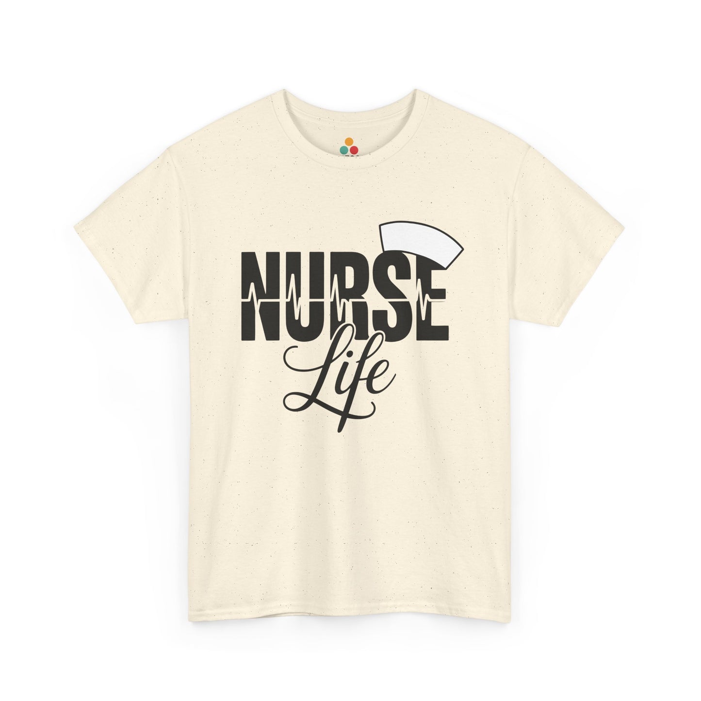 Beige t-shirt with 'Nurse Life' text and a nurse hat graphic on a white background