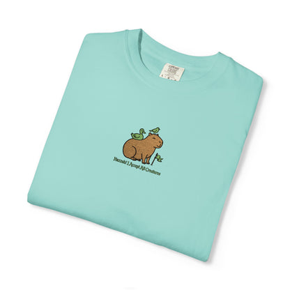 Comfort Colors® Huzzah! I Accept All Creatures Capybara Embroidered T-Shirt | TEEZOCA 