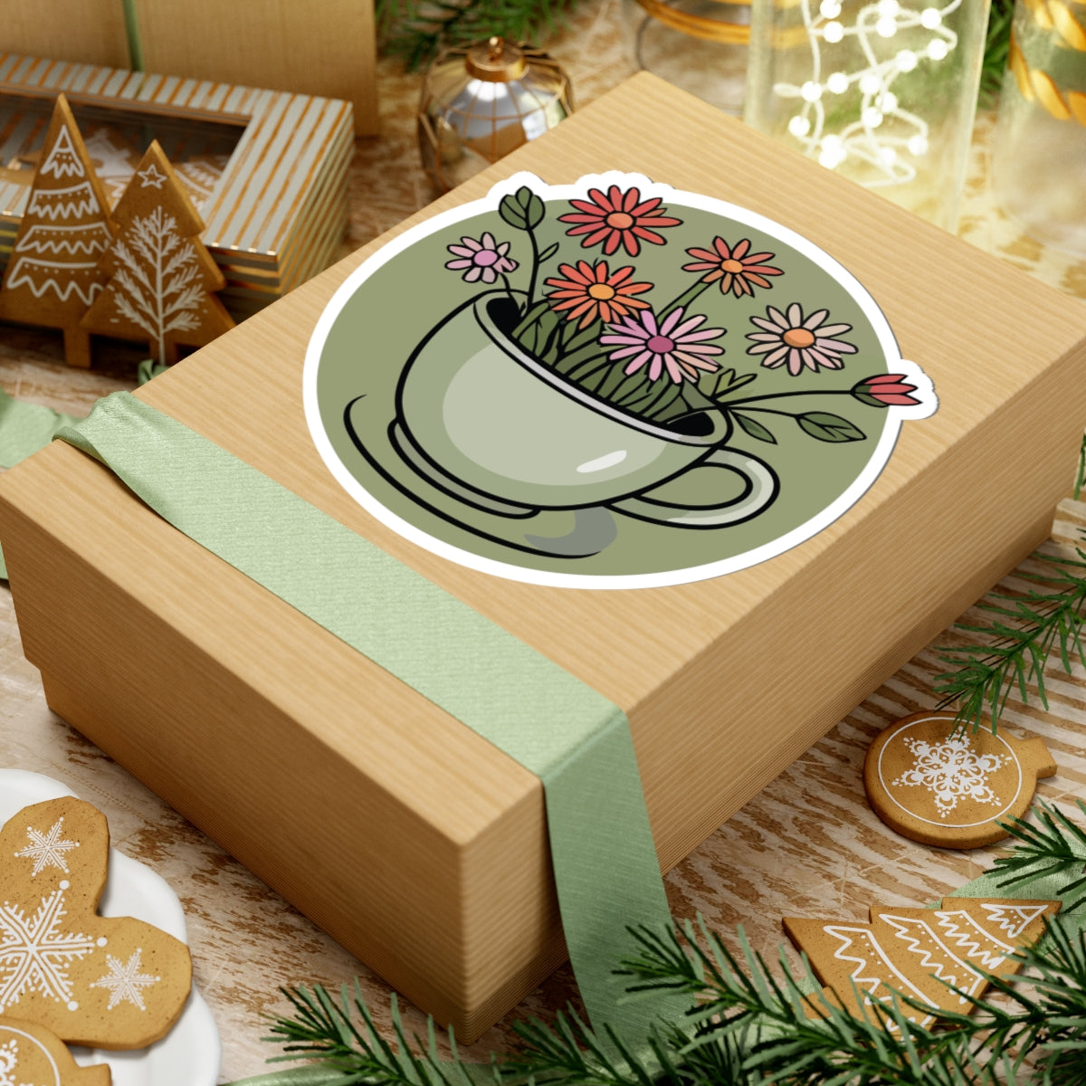 TEEZOCA aesthetic floral tea cup artwork sticker