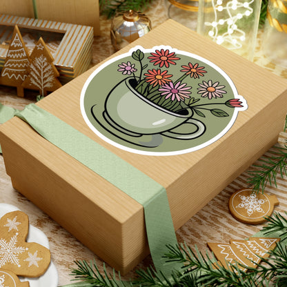 TEEZOCA aesthetic floral tea cup artwork sticker