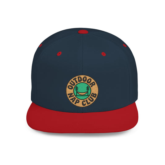 Navy and red cap with 'Outdoor Nap Club' logo on a white background