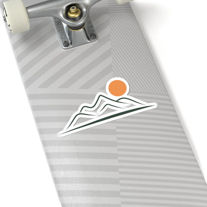TEEZOCA minimalist mountain sunset line art sticker with sun and peaks