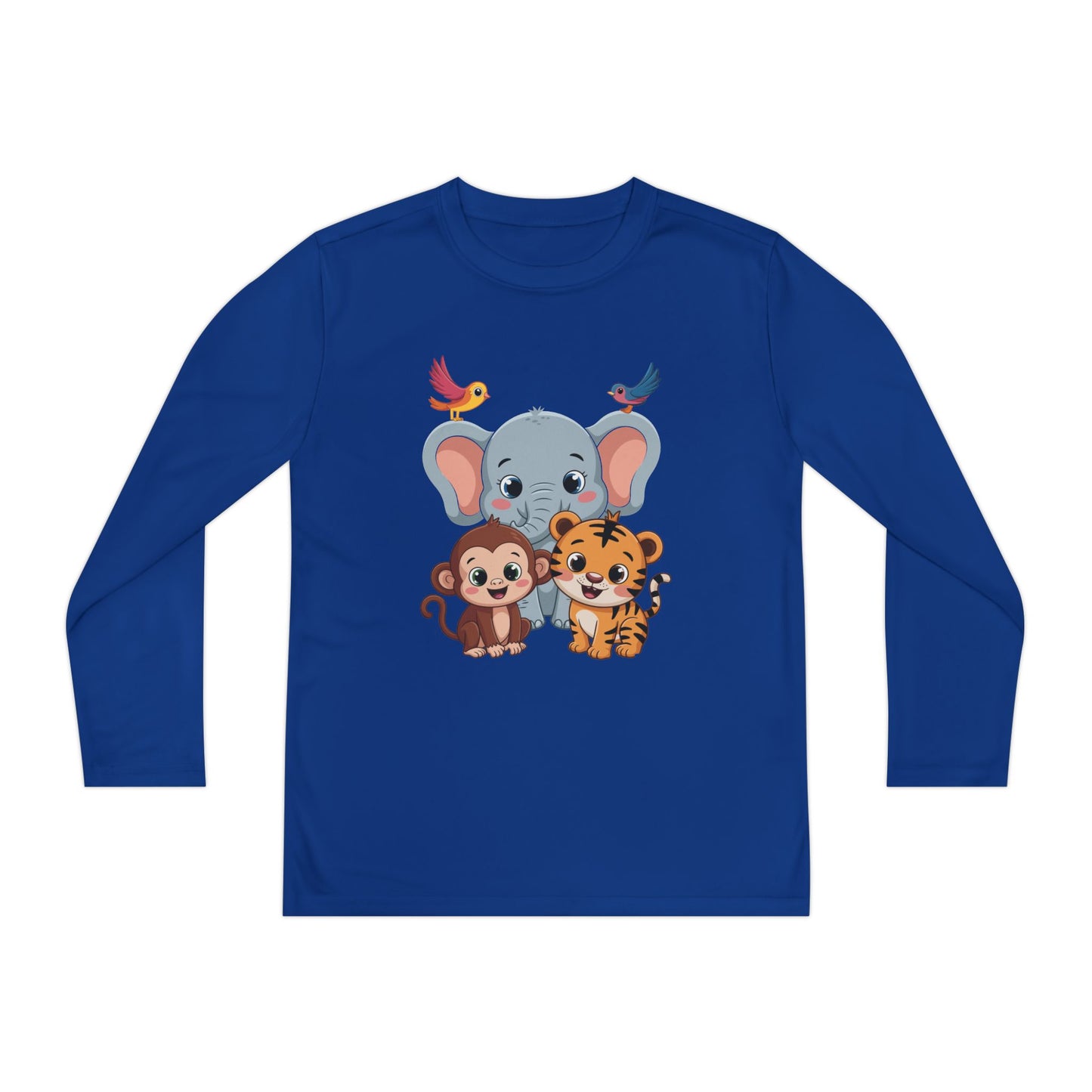 Kids Long Sleeve Tee - Cute Jungle Animals (Elephant, Monkey & Tiger) TEEZOCA