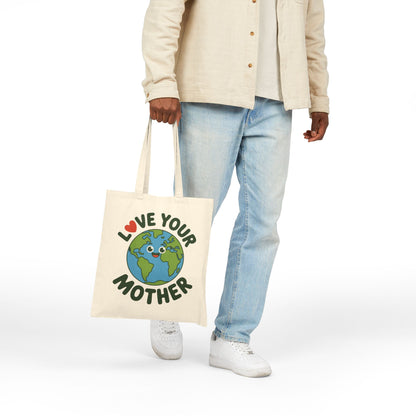 Eco-friendly themed Earth illustration design displayed on a TEEZOCA tote bag