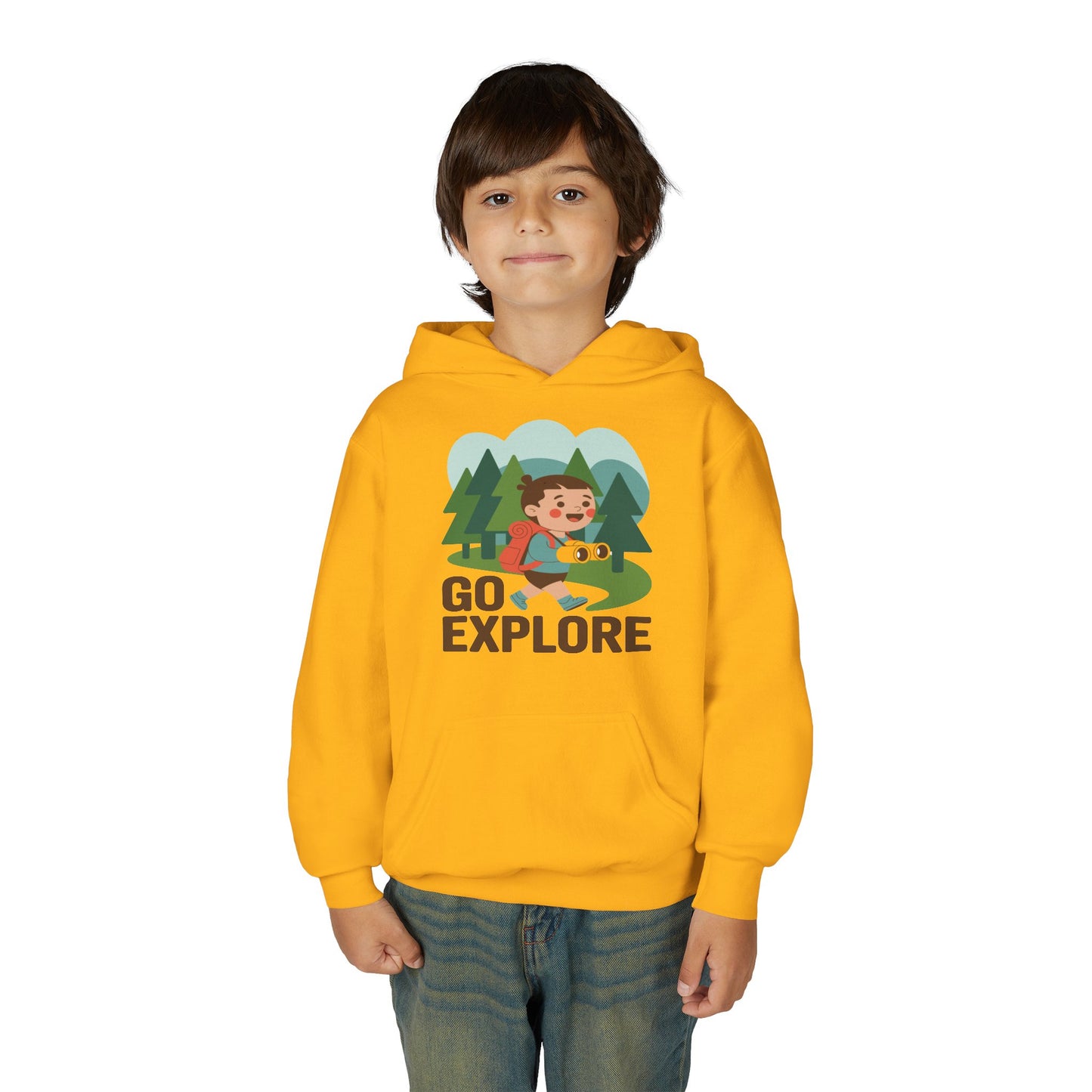 Youth Hoodie – "Go Explore" Camping Adventure Kid Sweatshirt TEEZOCA