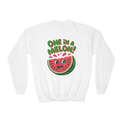Youth Crewneck Sweatshirt — "One in a Melon" Cute Watermelon Graphic TEEZOCA