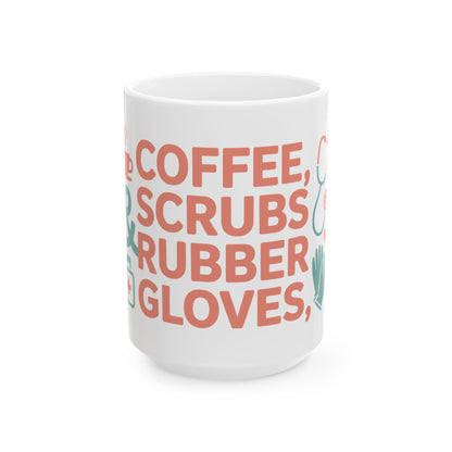 TEEZOCA mug featuring the Coffee Scrubs & Rubber Gloves design with medical symbols