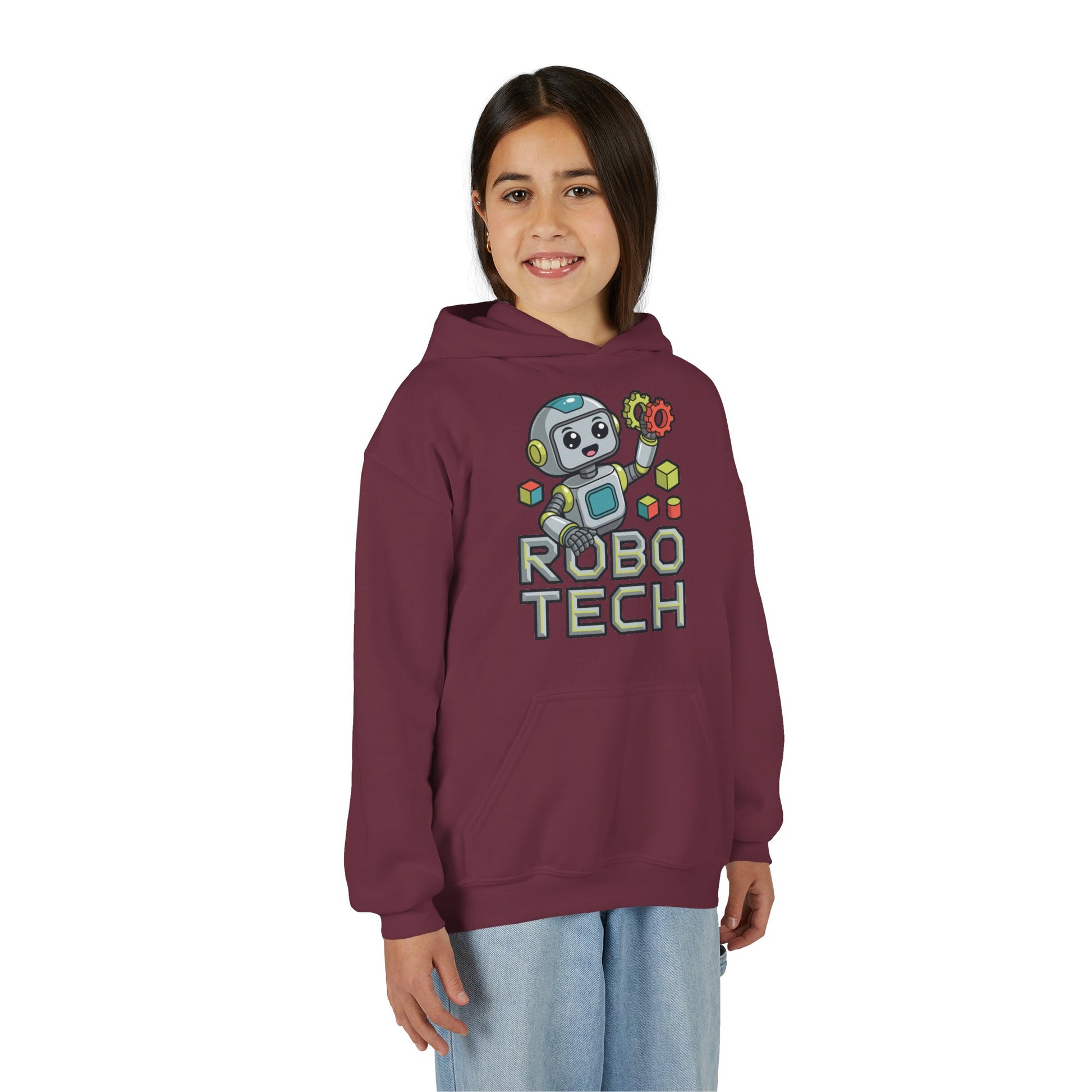 Youth Hoodie — Robo Tech Cute Robot Graphic for Kids (STEM, Robotics Club Gift) TEEZOCA