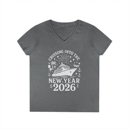 Gray t-shirt with 'Cruising into the New Year 2026' design on a white background