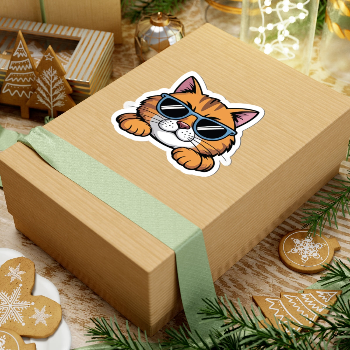 TEEZOCA funny cool cat face sticker