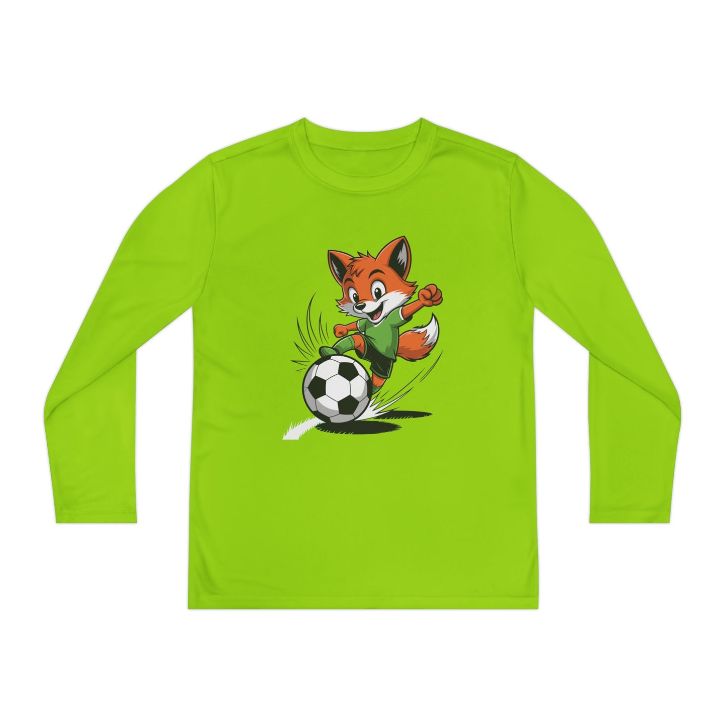 Youth Soccer Fox Long Sleeve Tee – Cute Fox Kicking Soccer Ball TEEZOCA