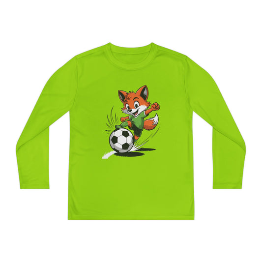 Youth Soccer Fox Long Sleeve Tee – Cute Fox Kicking Soccer Ball TEEZOCA