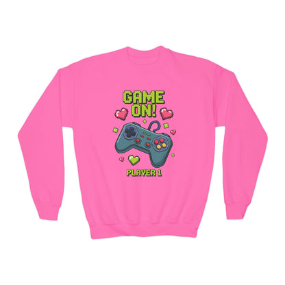 Game On Controller Sweatshirt — 'Player 1' Youth Gaming Crewneck TEEZOCA