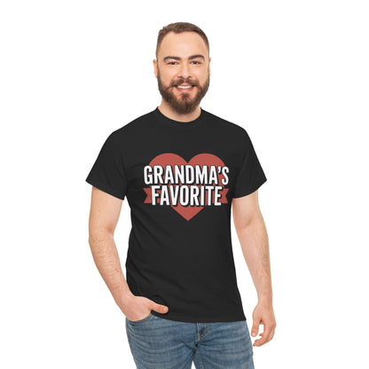 Man wearing a TEEZOCA “Grandma’s Favorite” bold heart graphic tee.