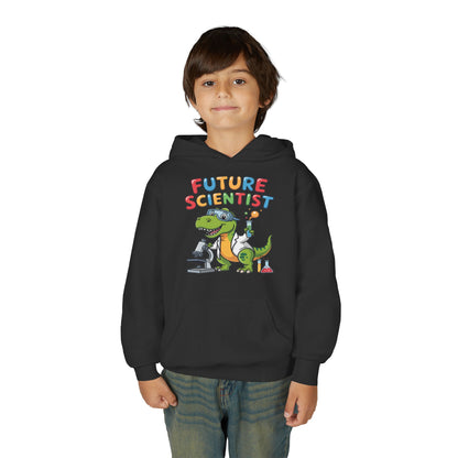 Kids hoodie with dinosaur scientist and Future Scientist text TEEZOCA