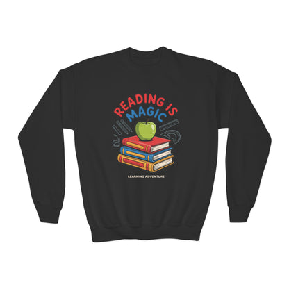 Reading Is Magic Youth Crewneck Sweatshirt – Kids Book Lover Graphic Pullover TEEZOCA