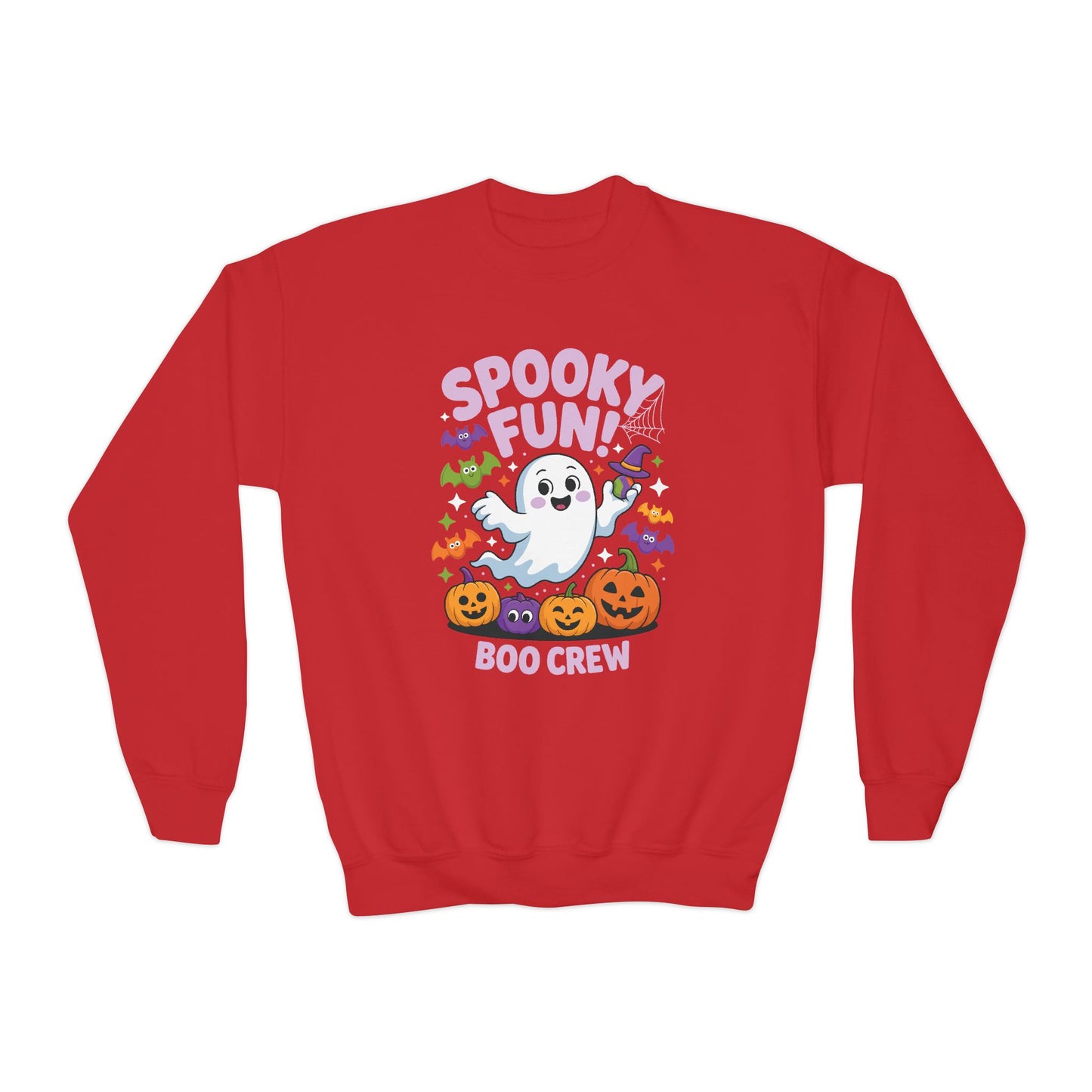 Youth Crewneck Sweatshirt - "Spooky Fun Boo Crew" Halloween Ghost Pumpkin Kids Sweatshirt TEEZOCA