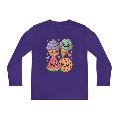 Kids Long Sleeve Tee — Cute Kawaii Snacks: Ice Cream, Cookie & Watermelon Design TEEZOCA