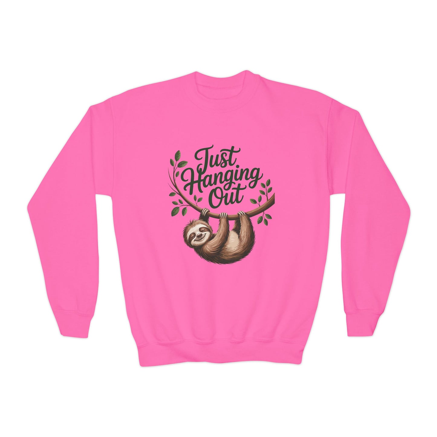 Youth Crewneck Sweatshirt — "Just Hanging Out" Sloth Graphic TEEZOCA
