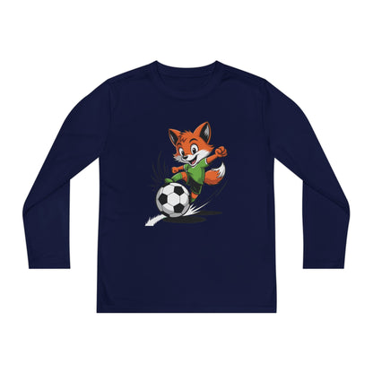 Youth Soccer Fox Long Sleeve Tee – Cute Fox Kicking Soccer Ball TEEZOCA