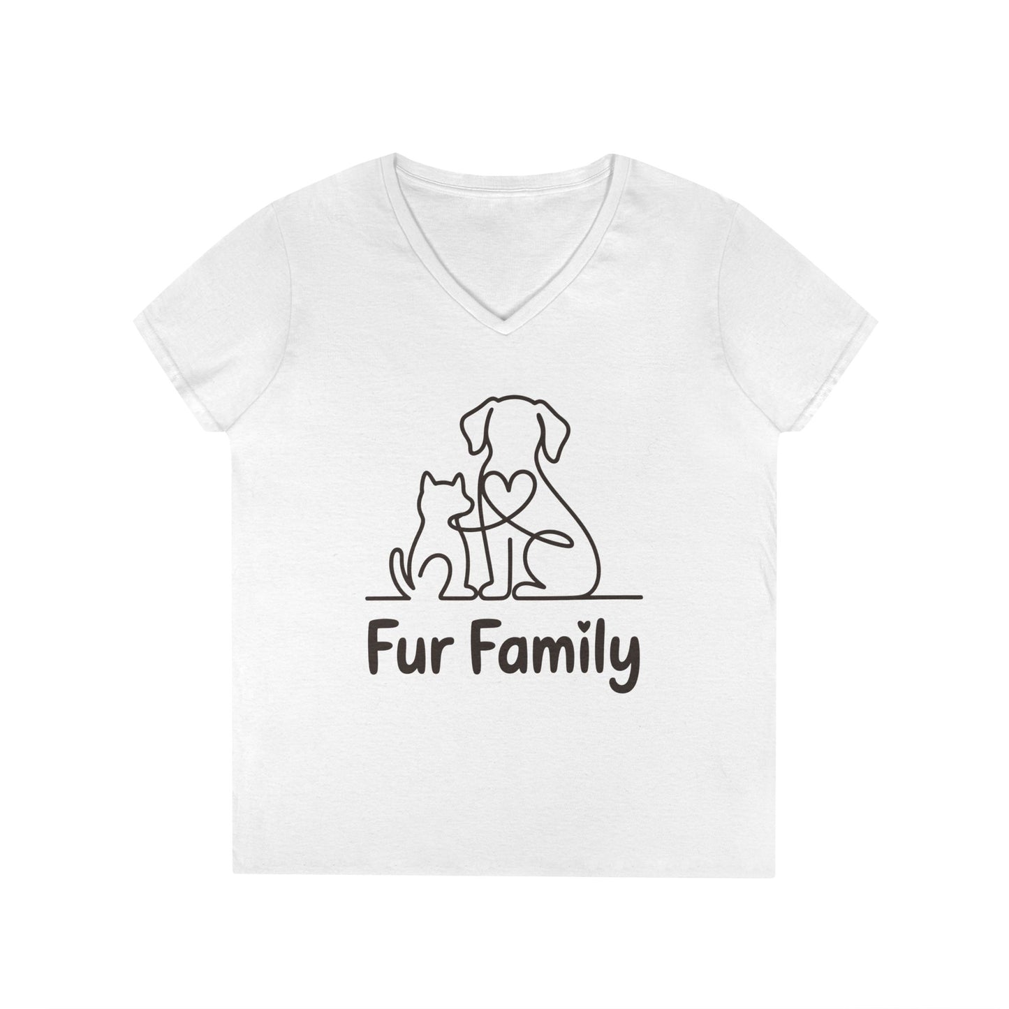 TEEZOCA fur family dog and cat line art V-Neck T-Shirt Fur Family Dog and Cat Love Line Art V-Neck T-Shirt for Women | TEEZOCA 
