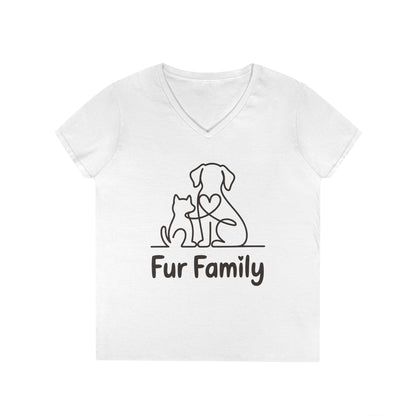 TEEZOCA fur family dog and cat line art V-Neck T-Shirt Fur Family Dog and Cat Love Line Art V-Neck T-Shirt for Women | TEEZOCA 