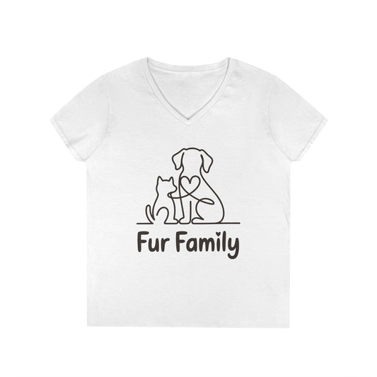 TEEZOCA fur family dog and cat line art V-Neck T-Shirt Fur Family Dog and Cat Love Line Art V-Neck T-Shirt for Women | TEEZOCA 