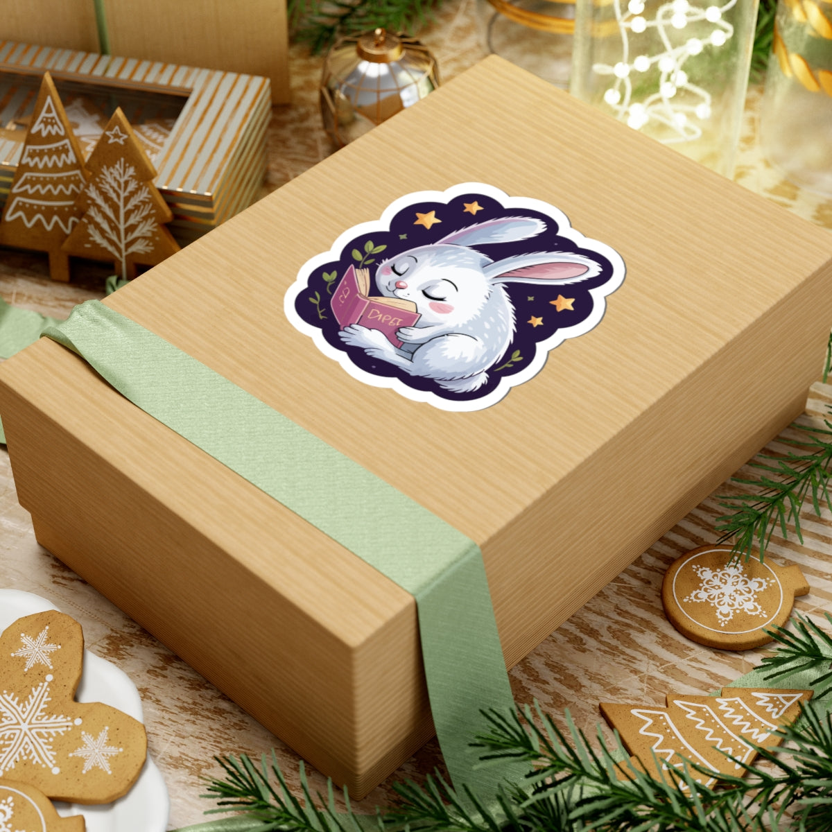 TEEZOCA cozy reading rabbit sticker for laptop planner journal