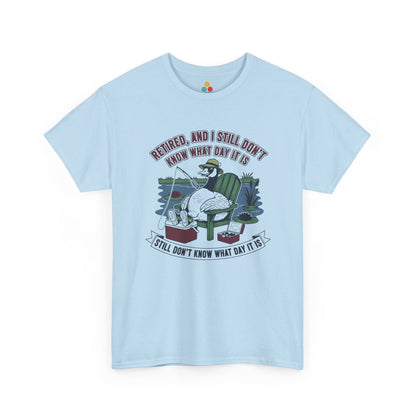 Retired Goose Fishing T‑Shirt – "Retired & Still Don't Know What Day It Is" Funny Retirement Tee | TEEZOCA 