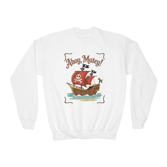 Youth Pirate Crewneck Sweatshirt – "Ahoy, Matey!" Kids Pirate Ship Pullover TEEZOCA