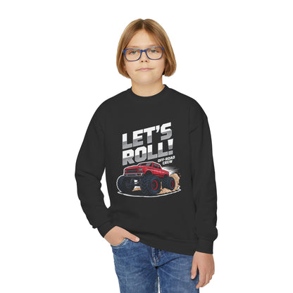Youth Crewneck Sweatshirt - "Let's Roll" Monster Truck Graphic TEEZOCA