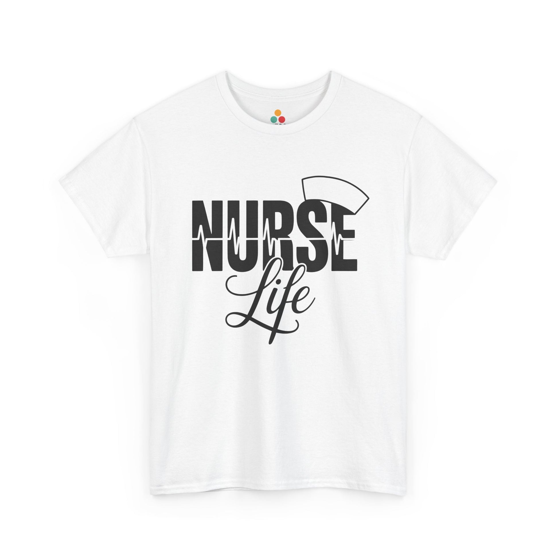 White t-shirt with 'Nurse Life' text design on a white background