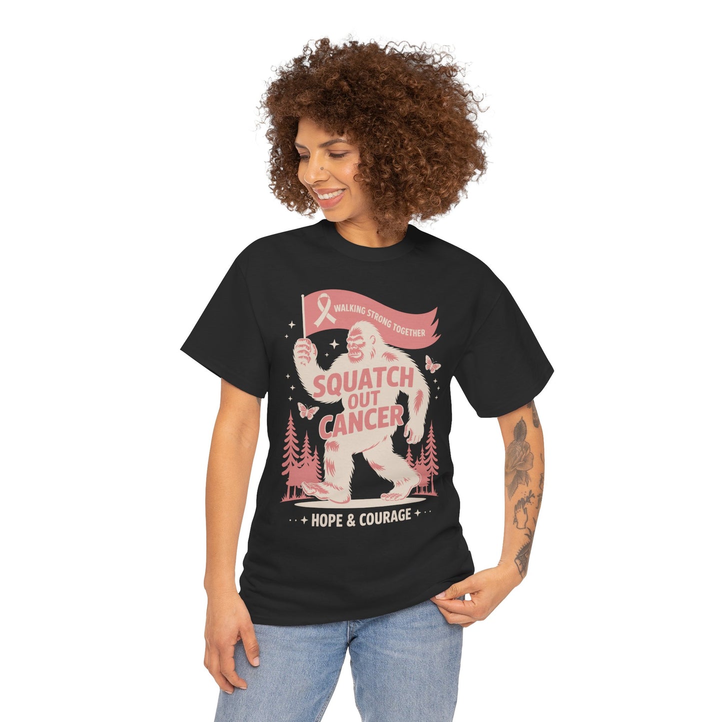 Squatch Out Cancer Hope & Courage Breast Cancer Awareness Unisex T-shirt | TEEZOCA 