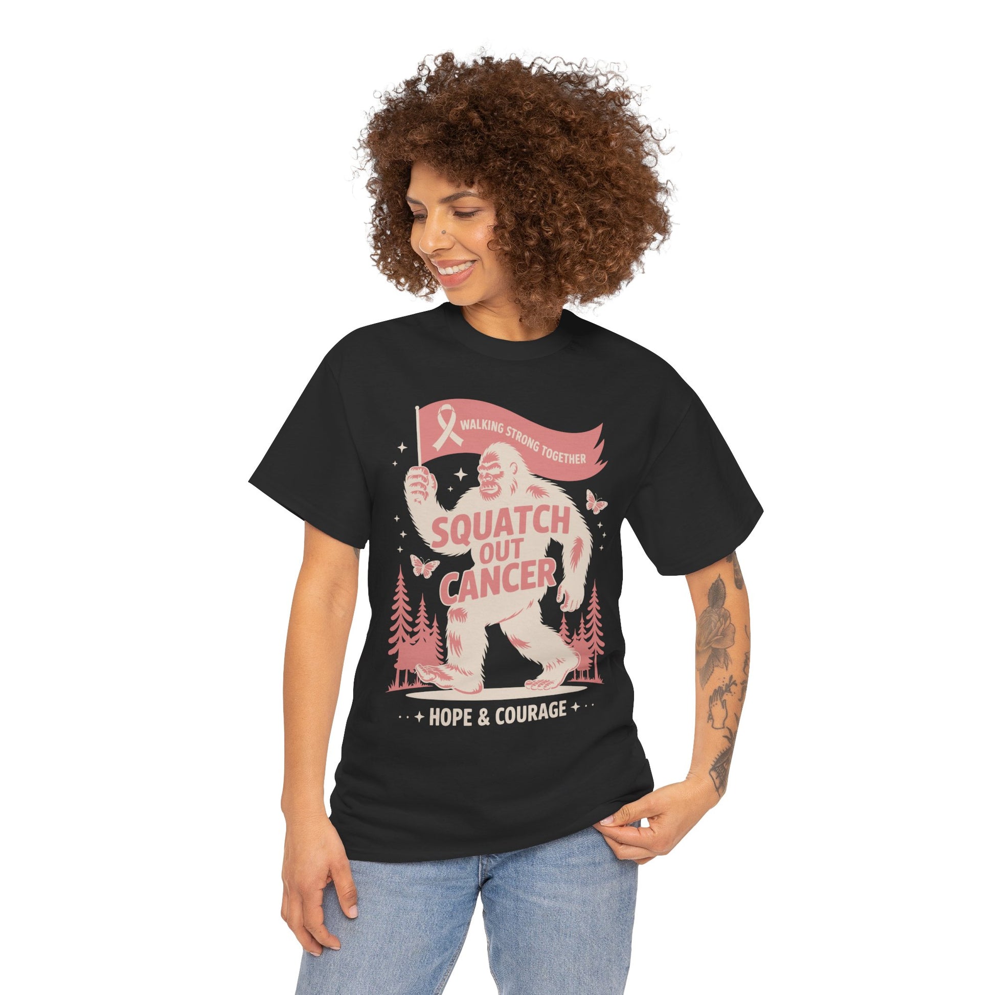 Squatch Out Cancer Hope & Courage Breast Cancer Awareness Unisex T-shirt | TEEZOCA 