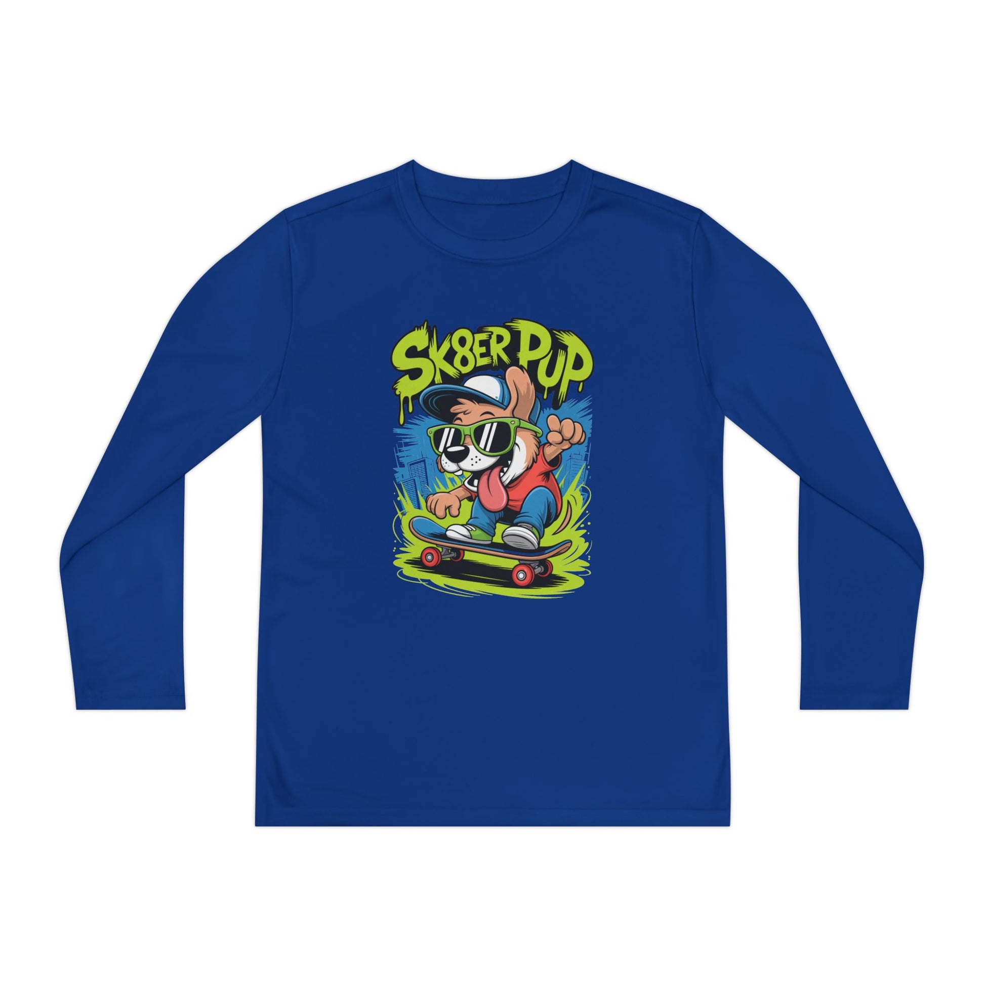 Sk8er Pup Skateboard Youth Long Sleeve Tee — Retro Skate Dog Graphic TEEZOCA