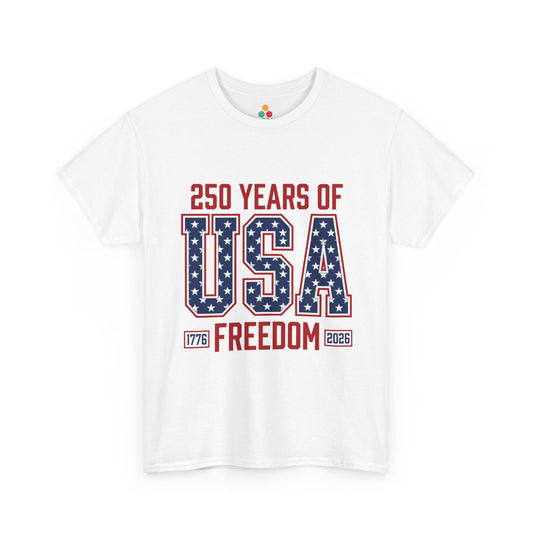 250 Years of USA Freedom White T-Shirt – Retro Patriotic Gift for Men and Women | TEEZOCA 