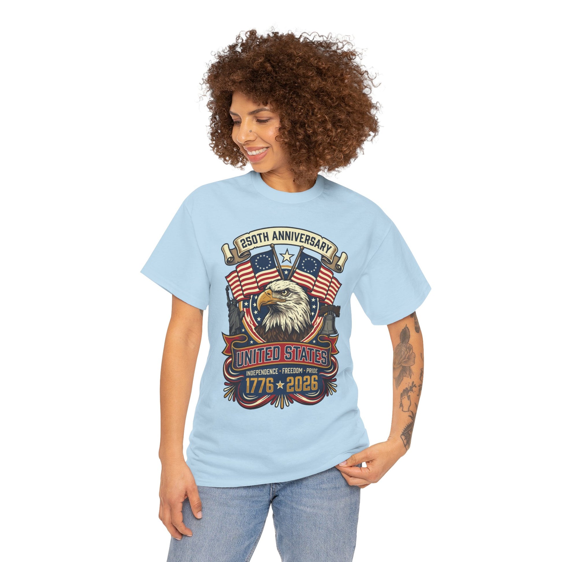250th Anniversary Shirt for 4th of July parades, veterans, and history lovers. Betsy Ross flag, eagle, and 1776 2026 American pride by TEEZOCA today.
