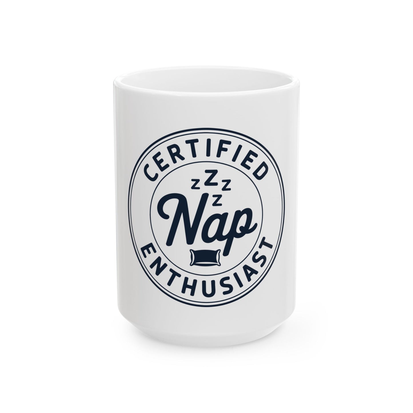 TEEZOCA Certified Nap Enthusiast ceramic mug with sleep theme design
