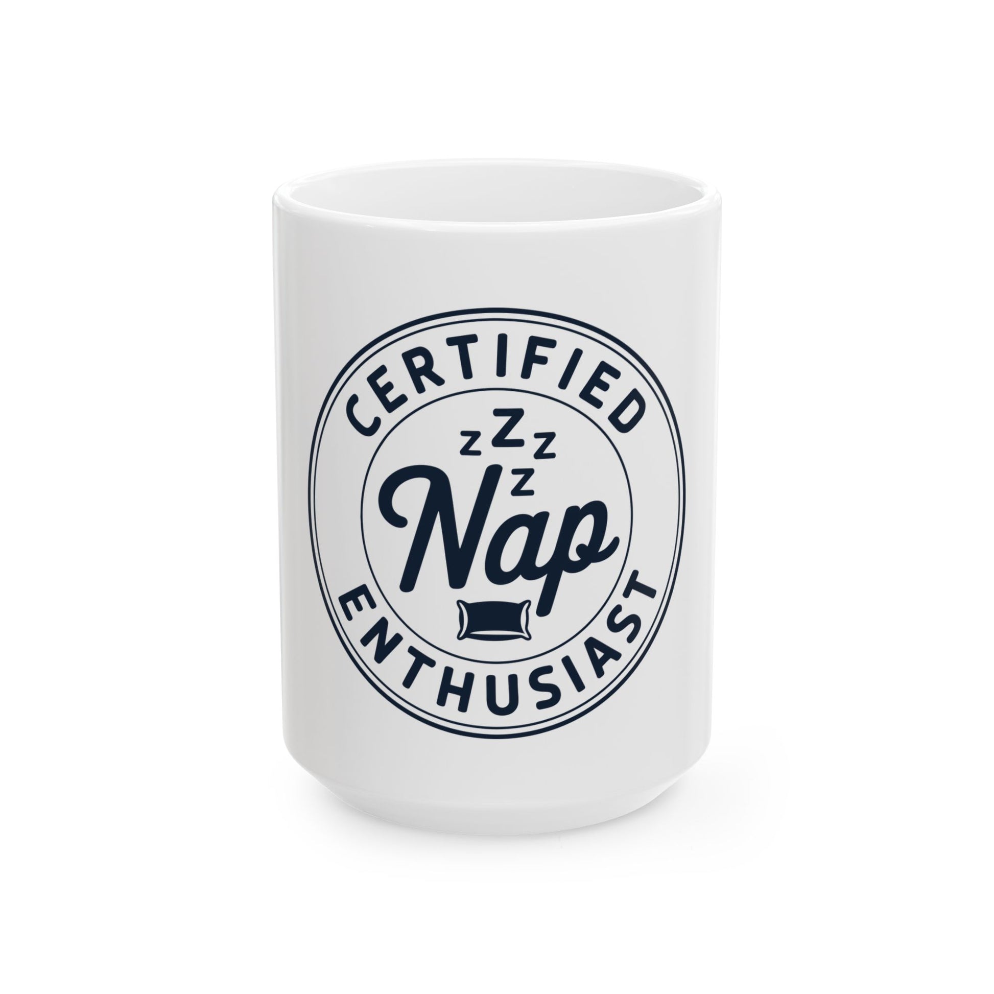 TEEZOCA Certified Nap Enthusiast ceramic mug with sleep theme design
