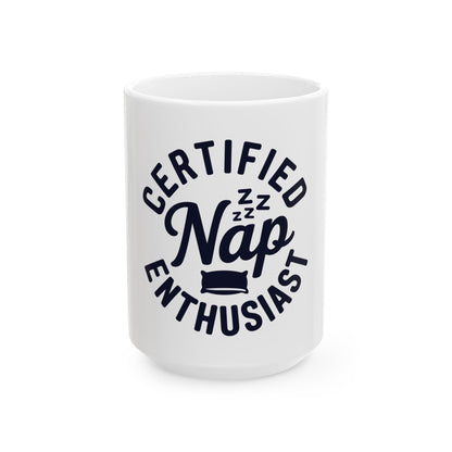 TEEZOCA ceramic mug with Certified Nap Enthusiast sleep lover design
