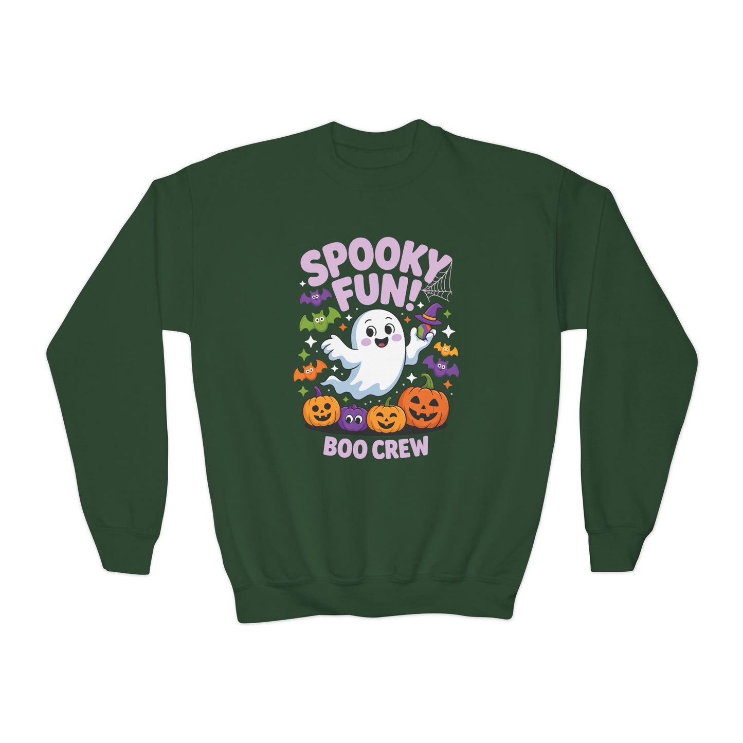 Youth Crewneck Sweatshirt - "Spooky Fun Boo Crew" Halloween Ghost Pumpkin Kids Sweatshirt TEEZOCA