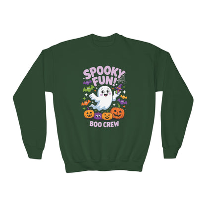 Youth Crewneck Sweatshirt - "Spooky Fun Boo Crew" Halloween Ghost Pumpkin Kids Sweatshirt TEEZOCA