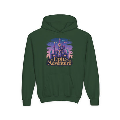 Youth hoodie with Epic Adventure fairytale castle artwork TEEZOCA