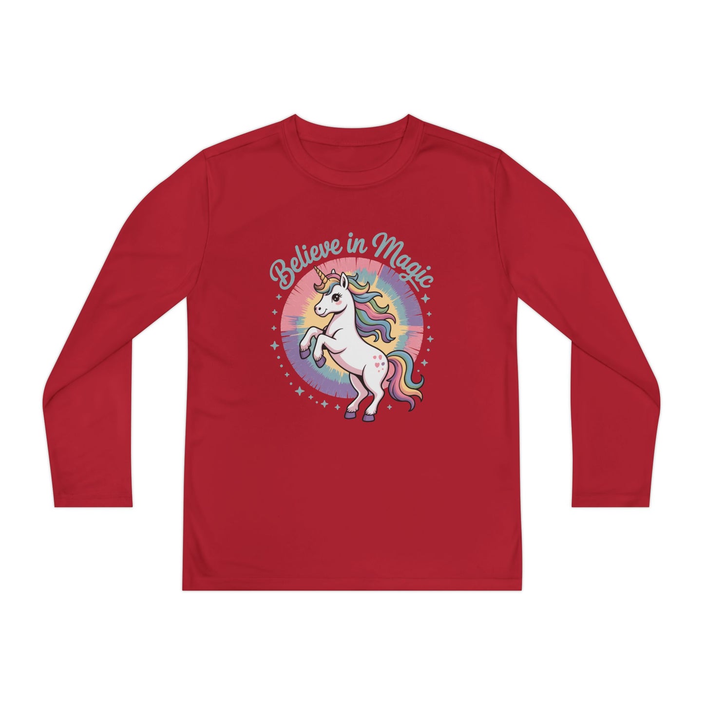 Youth Long Sleeve Tee – "Believe in Magic" Rainbow Unicorn Graphic TEEZOCA