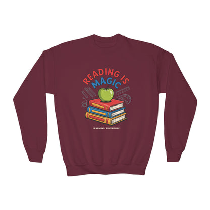 Reading Is Magic Youth Crewneck Sweatshirt – Kids Book Lover Graphic Pullover TEEZOCA