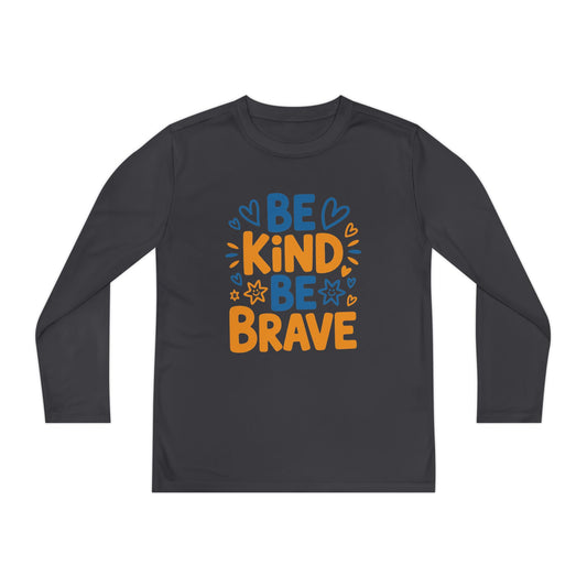 Be Kind Be Brave Youth Long Sleeve Tee — Positive Kids’ Motivational Shirt TEEZOCA
