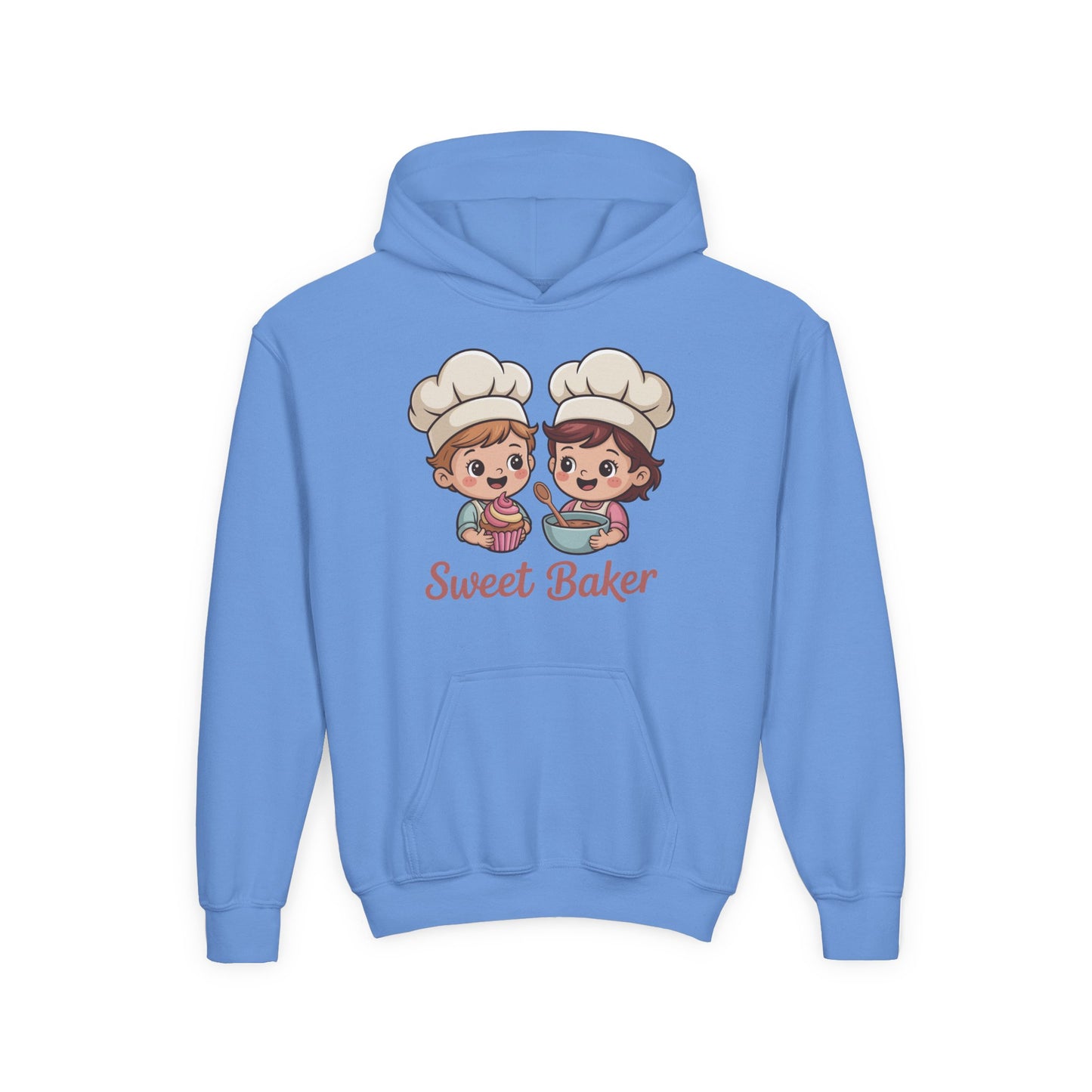 Youth hoodie featuring cartoon kids baking cupcakes illustration TEEZOCA