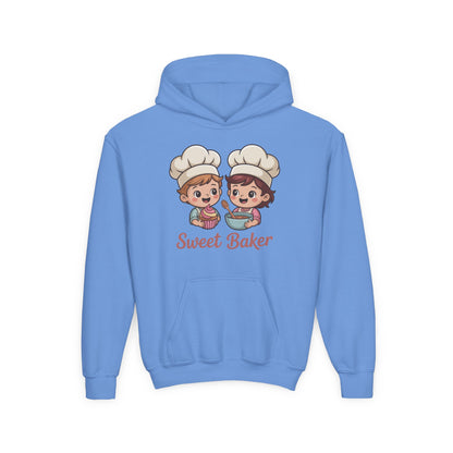 Youth hoodie featuring cartoon kids baking cupcakes illustration TEEZOCA