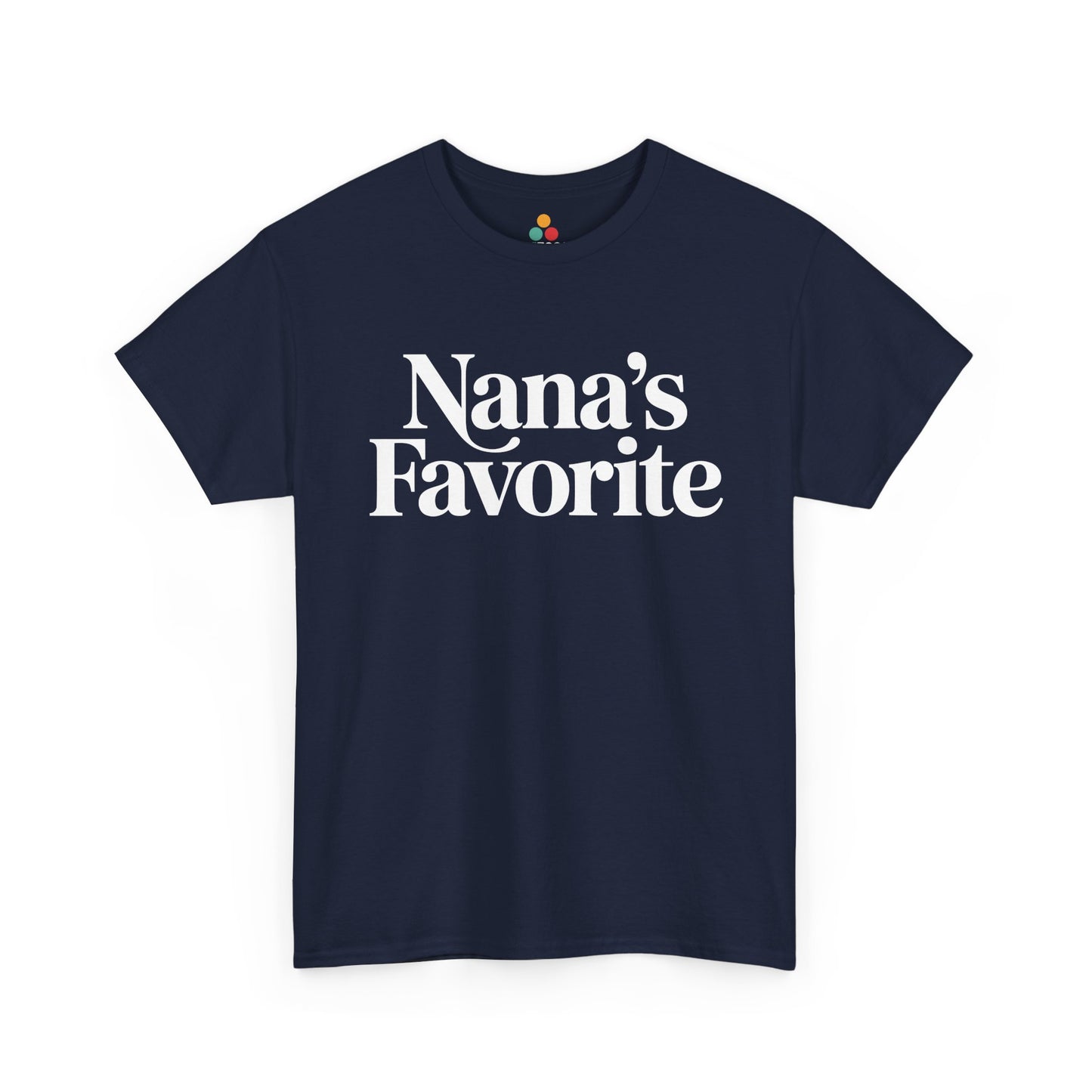 Navy t‑shirt with large white “Nana’s Favorite” text, flat view.