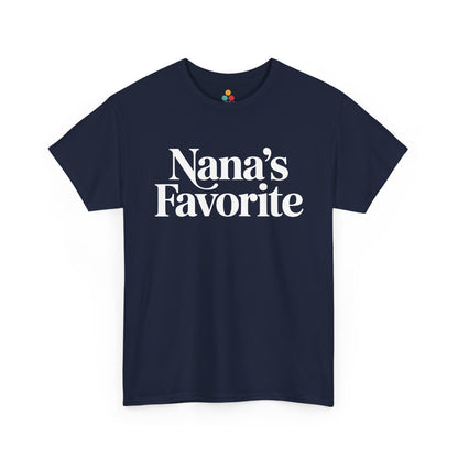 Navy t‑shirt with large white “Nana’s Favorite” text, flat view.